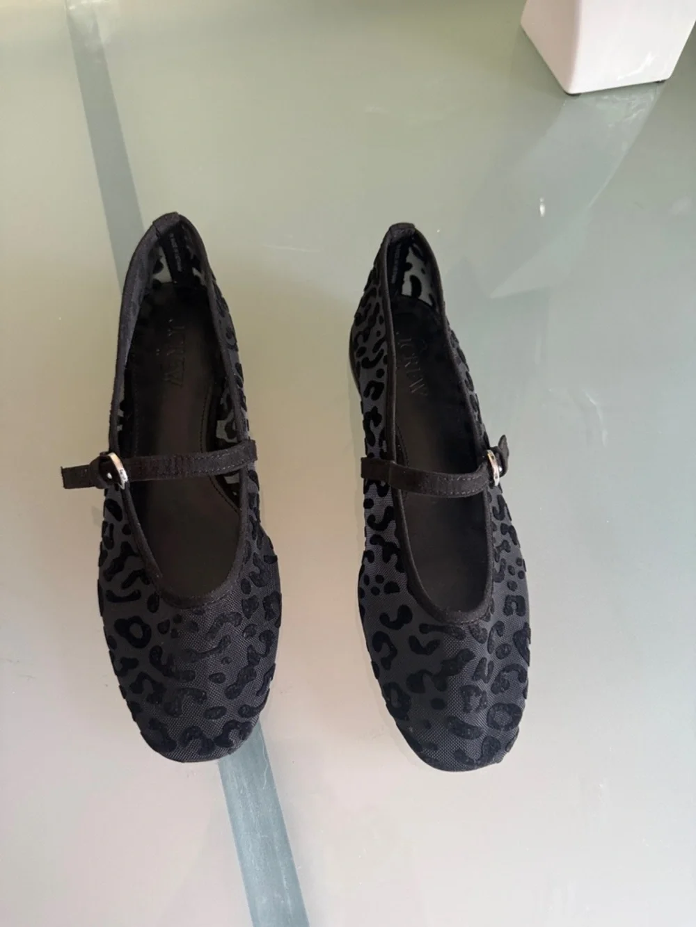 J. Crew Black Sheer Leopard Print Mary Jane Flats Size 7 Mesh Ballet Flats